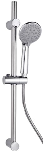 Croydex Amalfi Chrome Shower Head and Hose Set with Riser Rail - Shower Handset with 5 Spray Patterns, 1.5m Shower Hose & 665mm Riser Rail, Rub Clean Nozzles, Ideal for All Shower Types