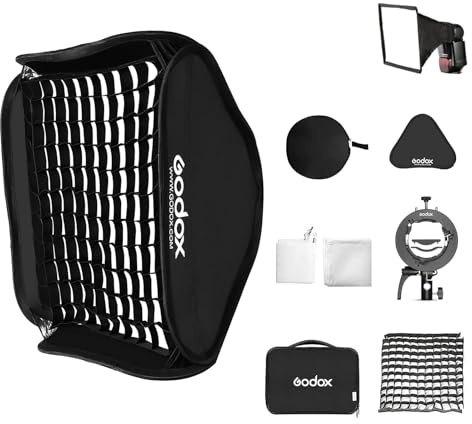 GODOX 32x32inch /80x80cm Foldable Flash Softbox Kit with Grid, Godox S2 S-Type Speedlite Bracket Bowens Mount and Carrying Case for Camera Flash Speedlight Studio Photography Video Shooting