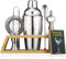 Modern Mixology Cocktail Shaker Set - 10-Piece Bartender Kit w/Bamboo Stand - Silver
