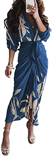Onsoyours Donne Elegante Abito da Cerimonia Sera Lungo Schienale Fascia Vestito Senza Maniche Estivo Casual Floreale Fiori Fantasia Dress B Blu L