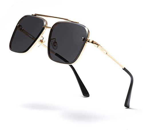 Long Keeper Retro Sonnenbrille Eckig Pilotenbrille Metallrahmen für Herren Damen Quadratische Sonnenbrille Piloten Brille Unisex UV400