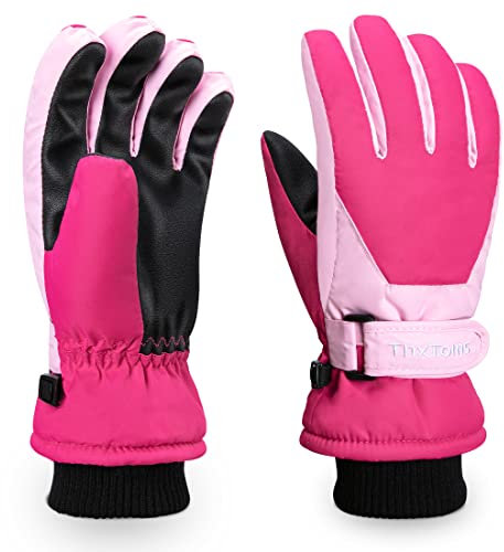 ThxToms Kinder Ski Handschuhe | Winter Snow Skihandschuhe -15℃ | PU Palme Winddicht Wasserdicht Warm Fleece | Sports Snowboard Skifahren Fahrradhandschuhe | Junge und Mädchen für 4-13 Jahre alt