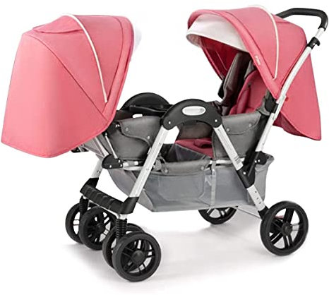 WIGSELBL Doppel-Buggy-Kinderwagen, Zwillingskinderwagen for Babys und Kleinkinder, Leichter Zwillings-Regenschirm-Kinderwagen mit Aluminiumrahmen und Aufbewahrungskorb, hochformatiger (Color : Roze)