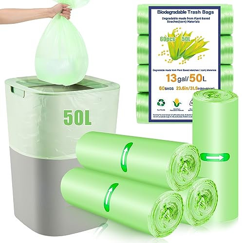 60 x 50 Litre Bin Lines, 13Gallon/50L large Garbage Bags Big Food Waste Bags for Kitchen Office Bathroom
