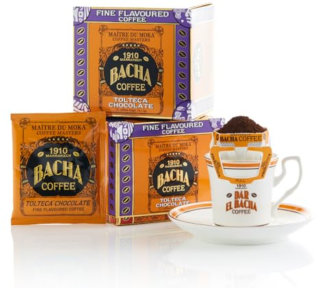 Bacha Coffee | Tolteca Chocolate Arômes Délicats, Grains 100% Arabica, Torréfaction Medium, x12 sachets de café individuels avec filtre