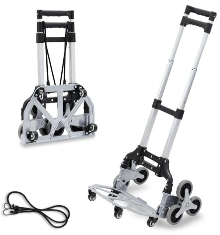 Ansobea Diable de transport pliable en aluminium - Charge maximale : 35 à 70 kg - Poignée réglable en hauteur sur trois niveaux - 6 roues - Chariot d'escalier avec surface de charge antidérapante