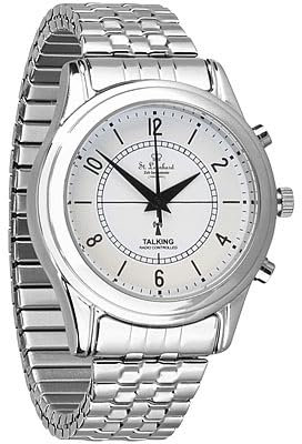 St. Leonhard Sprechende Uhr: Sprechende Seniorenuhr mit Funk, filigranes Ziffernblatt, versilbert (Damen Armbanduhr, Seniorenuhr mit Zeitansage, LED Anzeige)