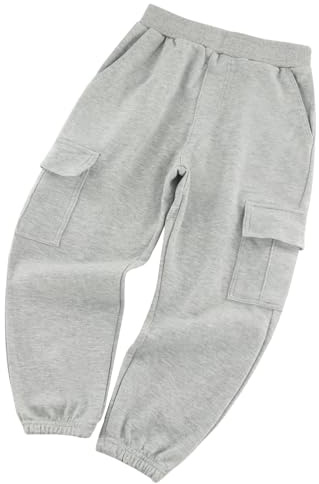 BINIDUCKLING Pantaloni cargo per ragazzi e ragazze, in cotone, con elastico in vita, pantaloni da jogging casual, tinta unita, pantaloni per la scuola, per sport in PE, età 5-12 anni, Grigio chiaro,