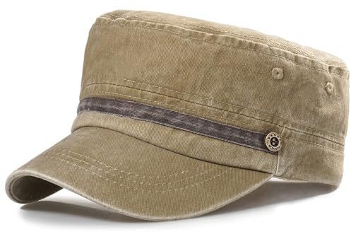 MESU Unisex Washed Cotton Military Hats Cadet Army Caps Vintage Flat Top Cap B Beige
