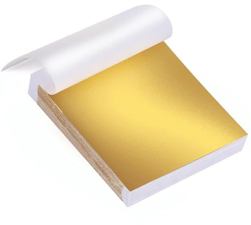 Lioqok 100 Blatt Blattgold Folien zum Basteln – Blattgoldblätter für Kunstprojekte, Handwerk und Dekoration – Ideal für kreatives Basteln