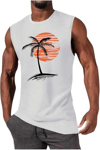 iudam tanktopp herr ärmlös bomull sporttoppar med palmer tryck t-tröja undertröjor muskelskjorta fitness gym remmar tröjor t-shirt topp
