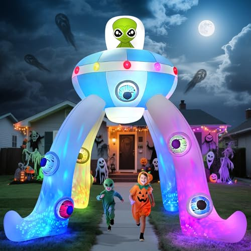 Kalolary Halloween uppblåsbar dekoration, halloween dekoration uppblåsbar fest för gård trädgård gräsmatta inomhus utomhus dekor (Alien UFO valv)