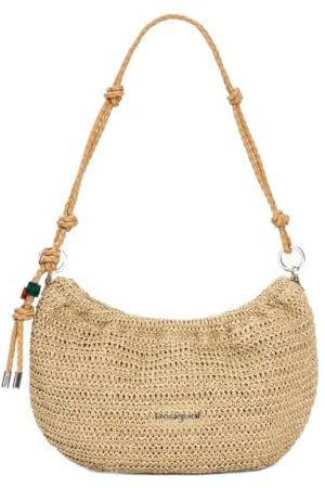 Desigual borsa a tracolla Half Logo Raffia Bag Natural beige