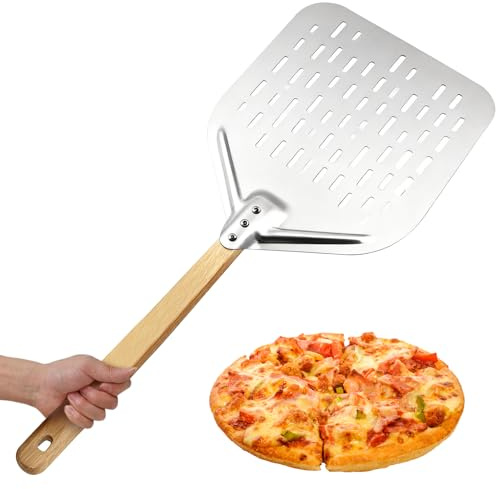 Pmueuff Pizzaschieber,12 Zoll Pizzaschaufel Pizza schieber Aluminium Mit Abnehmbarem Griff für Selbstgebackenes Pizzabrot,39,5 * 30 * 2 cm