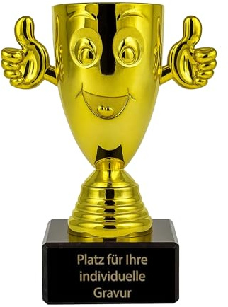 eberin Smiley Pokal 13 cm mit Gravur – goldene Trophäe
