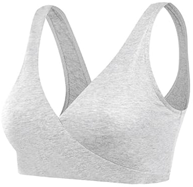 Shurhome Sujetador de lactancia para lactancia, comodidad para dormir, embarazo, mujer, sin rastro, de algodón, para maternidad, lactancia, sostén para dormir, Gris Claro, XXL