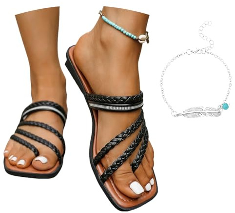 LDXEQIZ Pantuflas De Tallas Grandes Sandalias con Puntera De Clip for Mujer Flip-Flops con Punta Cuadrada Sandalias Casual con Separador De Dedos Zapatos Planos De Verano for Vacaciones/Playa(42 EU)