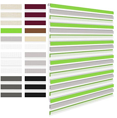 ECD Germany Doppelrollo 45 x 150 cm - Grün-Grau-Weiß - Klemmfix - Duo-Rollo - Ohne Bohren - mit Klemmträgern - Sonnen- und Sichtschutz - Befestigungsmaterial - Seitenzugrollo Verdunklungsrollo