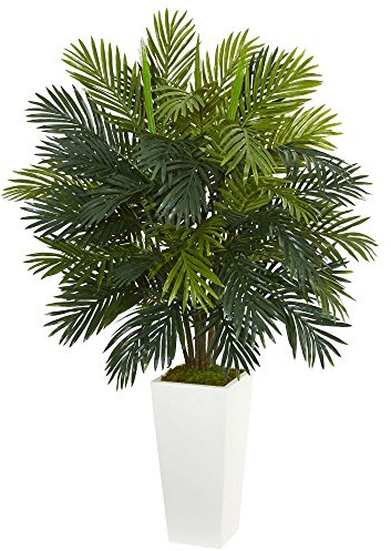 Nearly Natural Areca Palm Artificial Plant in White Tower Planter