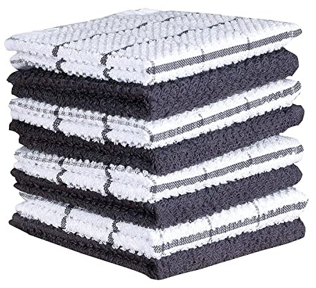AMOUR INFINI Cotton Kitchen Dish Cloths Set of 8 – Highly Absorbent, Super Soft Premium Terry Cleaning Cloth (12x12 Inch) Premium Dishcloths for Washing Dishes (Dark Grey)