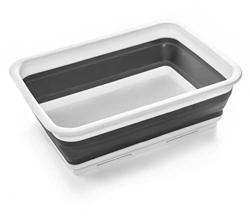 BINO Collapsible Wash Basin - White | Portable Dish Tub | Kitchen | Camping | Sink | Home Essentials | Baby Travel | Folding Dish Pan for Maximum Space Saving