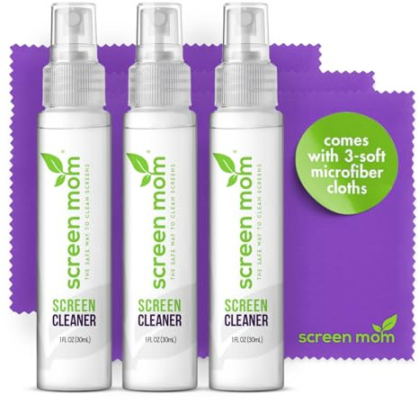Screen Cleaner Spray and Microfiber Cloths 3-Pack (3x1oz) by Screen Mom-Screen Cleaner Spray and Wipe for TV, Computer, Phone, iPad, Car Screen Cleaning Kit Electronic Cleaner Spray