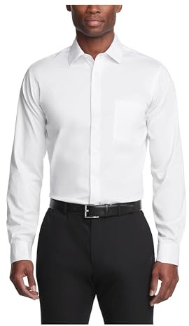 Van Heusen Dress Shirt Regular Fit Ultra Wrinkle Free Flex Collar Stretch Solid Camisa de Vestir, Blanco, 43 cm-44 cm Cuello 86 cm-89 cm Manga para Hombre