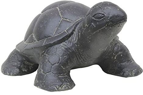 STONE art & more Tartaruga da giardino, 40 cm, in pietra nera anticata, fatta a mano, resistente al gelo