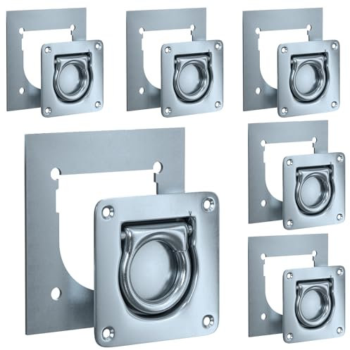 Anhänger Zurrösen mit Gegenplatten (2 bis 10 Stück) | Zurrmulden mit Einer Zugkraft von 800daN pro Zurrhaken | Verzurrösen aus verzinktem Stahl (6 Stück)