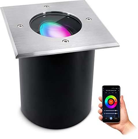 SSC-LUXon JUAVI LED Bodenstrahler schwenkbar eckig - mit GU10 Smart WiFi RGBW - Boden Einbauleuchte kompatibel mit Alexa, Siri & Google