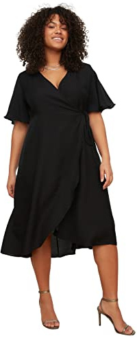 Trendyol Vestido Midi Envolvente de Talla Mujer, Tejido de Doble Botonadura, Negro, 72/Grande