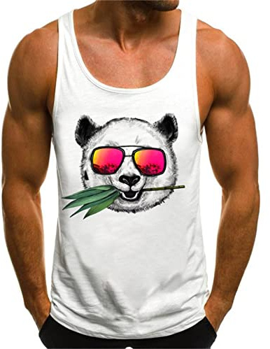 Mens Tank Top Panda Bear Print Animal Sunglasses Fashion Street Style Muscle Shirt Muscle Shirt