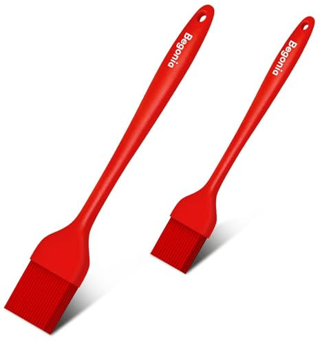 Begonia Lot de 2 pinceaux à badigeonner en silicone résistant à la chaleur 25,4 cm + 20,3 cm pour pâtisserie, griller, cuire et étaler l'huile, le beurre, la sauce barbecue ou la marinade