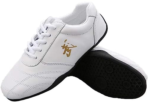 Homnova Chaussures De Tai Chi, Respirant Cuir Antidérapant Chaussures De Taekwondo, Sports Arts Martiaux Sneaker Unisexe Tai Chi Chaussures for Enfants Adultes,Blanc,38EU