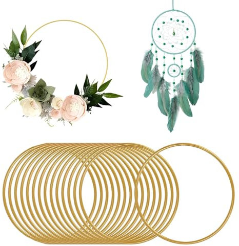 Wekuw 15 Pezzi Cerchi per Acchiappasogni (Oro) Cerchios Metallos 10 cm Acchiappasogni Cerchi in Metallo per Decorazioni Cerchio Metallo per Ghirlanda Cerchio Metallico Cerchio Ferro per Ghirlanda