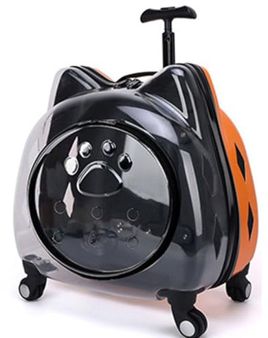 GAMAK Fahrbarer Haustier Katzentrage Rucksäcke mit Rädern und Teleskopstiel, Katzenrucksack für Kleine Katzen Hunde und Kaninchen,Transparente Raumkapselbox (Color : D)