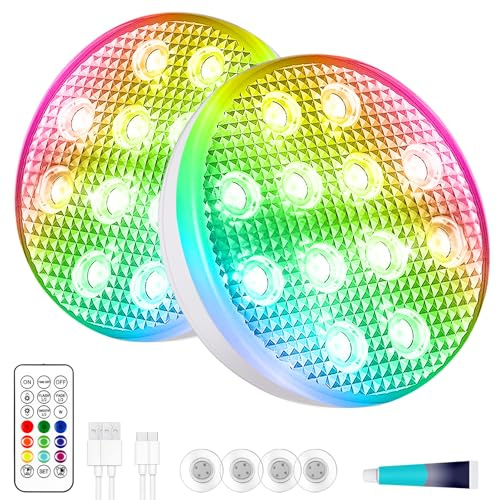 Rechargeable Submersible Pool Lights with Remote (2pcs) - Underwater Led Light IP68 Waterproof ,16 Color Changing Multicolor Floating Pool Lights with Magnets and Suction Cups for Pond Hot Tub Path