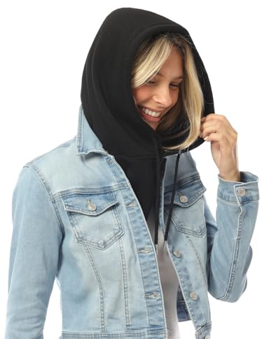 MixMatchy Women's Hooded Scarf Hat Balaclava Beanie Skull Cap with Drawstring Detachable Hood Black ONE