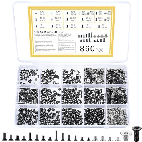 wugongshan Juego de 860 tornillos M2 M2.5 M3 pequeños, surtido de tornillos, micro tornillos de reparación, tornillos de cabeza avellanada para ordenador HDD M.2 SSD portátil PC