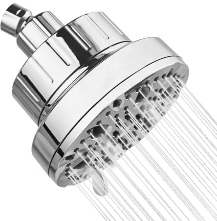 OFFO Fixed Shower Head with Built-in Filter, 9 Modes 13cm(5 inch) Waterfall Shower Head, Remove Chlorine and Harmful Substances, with Adjustable Metal Swivel Ball Joint, Chrome