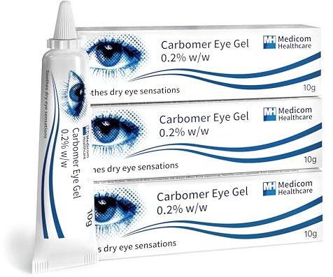 HydraSole Carbomer 0.2% Eye Gel – Hydrating Nighttime for Dry Eyes, Lubricating Gel Drops for Tired, Soothing Relief from Itchy, Irritated, Sensitive - 10g Pack of 3 - Brand May Vary