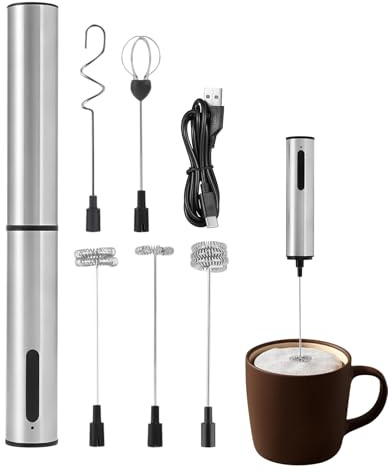 Batidor de Leche Manual - Espumador Eléctrico Mini | Varilla Ajustable 3 Velocidades Acero Inoxidable, Portátil y Silencioso | Para Café espreso Latte Capuchino Bebidas Calientes Casa