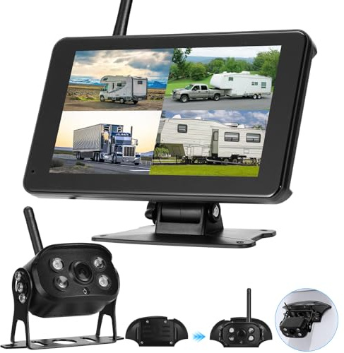 Wireless Backup Camera for Truck with AI Alarm, RV Bluetooth Backup Camera Night Vision Back up Camera IP69 Waterproof Reverse Rear View Cam with 7 HD 1080P Monitor for Trailer Camper Car
