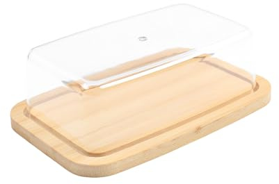 YedZen Bandeja para tartas con tapa, 17 x 10,5 x 5,5 cm (largo x ancho x alto), soporte para tartas de madera con tapa y pie, rectangular de bambú para tartas, mantequilla, queso
