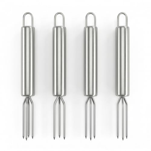 4 Piezas Tenedores de Patatas de Acero Inoxidable, con 3 Dientes, Pinchos para Mazorcas de Maíz Reutilizables, Tenedor de Barbacoa para Asar Maía Patata Carne, Para Camping, 18,5 × 1,5 cm