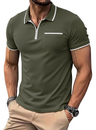 Runcati Herr pikétröja kortärmad sommar golf t-shirt enfärgad slim fit pikétröja män casual tennis sport skjorta basic fritid pikétröjor med dragkedja