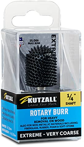 Kutzall Extreme Ball Nose Rotary Burr 1⁄4 Shaft, Very Coarse - Wood Carving Bit for Bosch, DeWalt, Milwaukee. Abrasive Tungsten Carbide 3⁄4(19mm) Dia. X 1-1⁄8(28.5mm) Length, BNX-34C