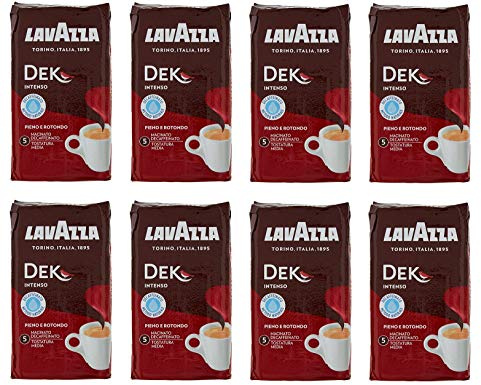8 x LAVAZZA DEK Intenso Decaffeinated Ground Coffee 250g Italian Espresso