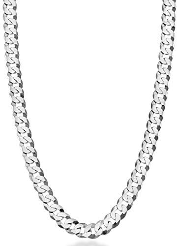 Miabella Solid 925 Sterling Silver Italian 7mm Diamond Cut Cuban Link Curb Chain Necklace for Men Women (Length 22 Inches)