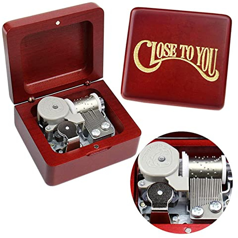 Sinzyo Music Box Vintage Wood Carved Mechanism Musical Boxs Gift for Birthday Valentine's Day Christmas Day(Close to You -Wine Red Box)